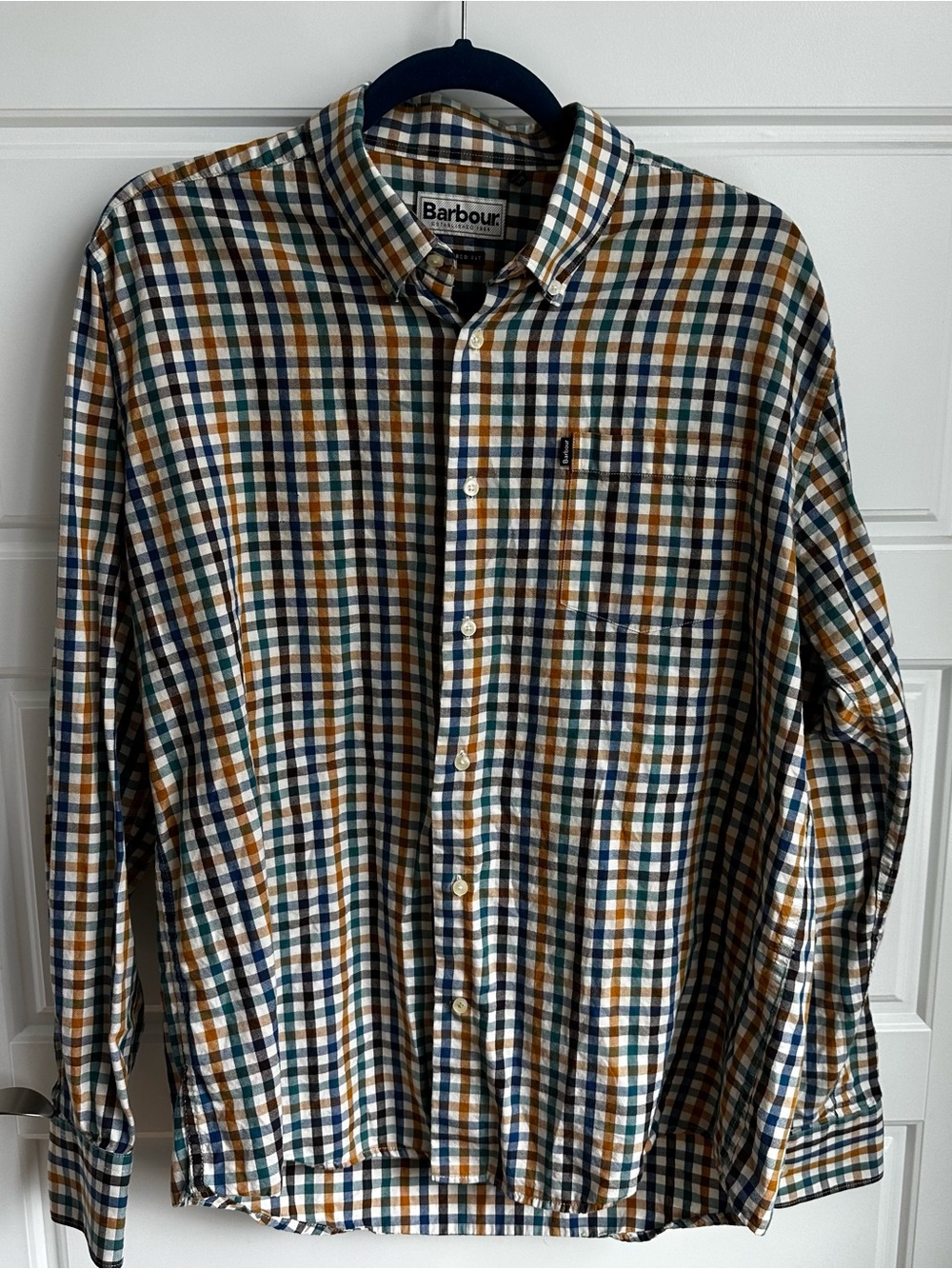 Barbour Men’s Bibury Plaid Button-Down Tailored Fit Shirt Size Large